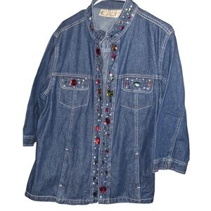 Embellished Denim Jacket with Colorful Accents
